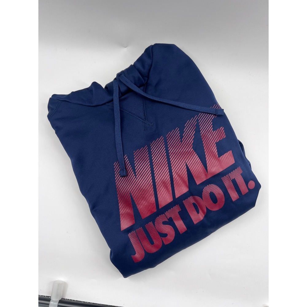 Nike Mens Therma-FIT Hoodie Navy Blue Just Do It Graphic Pullover 818723-419